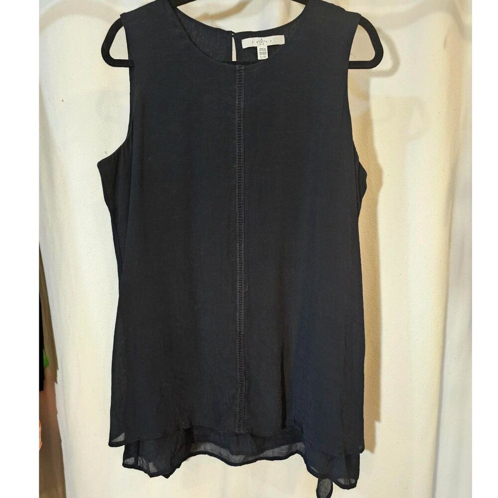 Fever Black Layered Tank Top Size Large Flowy Lightweight Keyhole Back Blouse